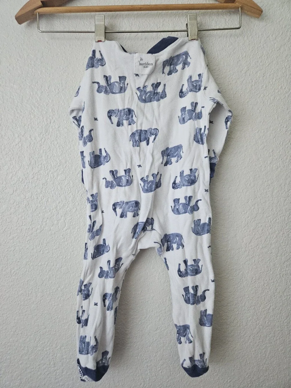 burts bees 100% organic cotton elephant sleeper pajama zip up, 6 - 9 months